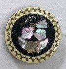 Antique 19th Century Victorian Horn Button Abalone Inlaid Flowers Patterned Edge