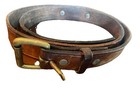 4 Vtg Men   s Leather Belts  Brass  Silvertone Buckles  Sz 38 Fennell  Miller  Usa