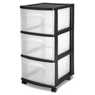 3 Drawer Plastic Storage Cart With Clear Drawers Portable Rolling Organizer