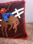 The Land Of Nod Western Cowboy Riding Bronco Rodeo Embroidered Throw Pillow Usa 