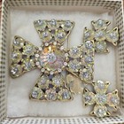 Vintage Vendome Maltese Cross Brooch   Earrings Rivoli Flower Rhinestones 