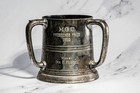 Sculptural Antique Silverplate Triple Handle Trophy Cup Sporting Award Golf Club