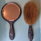 Vintage Silver Plated Repousse Hand Mirror   Hair Brush Vanity Set Victorian