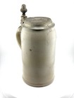 Antique 1l L  wenbr  u M  nchen German Beer Stein W  Pewter Lid   Monk Relief 1900s