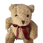 Russ Berrie Small  mini  Beige Teddy Bear With Burgundy Bow