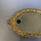 Ornate Vanity Mirror Tray Gold Gilded Hollywood Regency Floral Handles Baroque