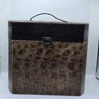 Vtg Storage Wooden Chest Treasure Trunk  Faux Leather Natural Design 10 w 8 5 h
