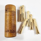 Turned Wood Treen Cylinder Box 4  Tall With Small Clothespins