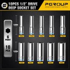 10pcs 1 2    Drive Deep Metric  10mm-19mm  Socket Set  6-point  Cr-v Steel