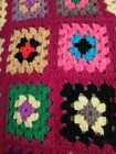 Vintage Granny Square Afghan Blanket Multicolor Flowers Fushia Squares Handmade