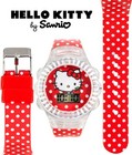 Sanrio Hello Kitty Kids Lcd Watch     Red Polka Dot Strap  Iridescent Bezel 