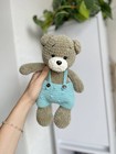 Handmade Crochet Teddy Bear Plush Amigurumi Toy Blue Overalls Stuffed Animal