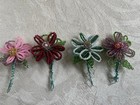 Vintage Lot Of 12 French Beaded Flowers And Leaves Multicolored 