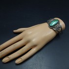 Old Harvey Era Hand Stamped Sterling Silver Turquoise Cuff Bracelet Vintage Pawn