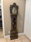 Vintage Chinoiserie Reguladora Westminster Chime Black Laquer Grandfather Clock