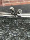 Vintage Silver Beaded 9  X 5  Clutch With Diamond Snap Closure