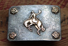 Vtg Rare Sterling Silver 10k Gold Cowboy Rodeo Saddle Bronc Western Belt Buckle