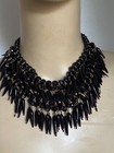 Rare 1950 s Vintage French Designer Necklace black Glass Drop Beads  faceted Jet
