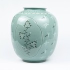 Korean Celadon Flower Vase With Inlaid Decoration Of Clouds  Cranes  And Flowers
