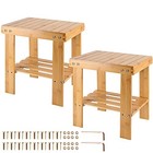  2 Pack 13 Inches Bamboostep Stool  Wooden Step Stool With Storage Shelf  