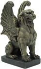 Ebros Lion Gargoyle With Griffin Wings Crouching On Pedestal Statue 6 5  Tall