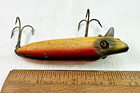 Vintage Heddon Dowagiac Baby Vamp Wooden Fishing Lure Glass Eyes Rainbow  7401