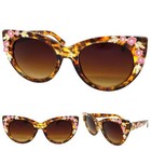 Oversize Vintage Retro Cat Eye Sunglasses Large Big Tortoise Frame Floral Design