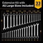 33pc Ratcheting Wrench Set Sae Metric Slim Cr-v Tool Roll Mechanics Kit