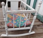 Vintage Rocking Baby Doll Bed White Solid Wood Spindle Toy Cradle Crib 