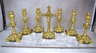 Church Set- 6 Lightly Used Brass Candlesticks With Matching Altar Cross  cu450d 