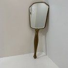 Rare Vintage 1950s Gold Tone  Brass Hand Held Vanity Mirror W floral 13   