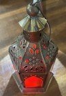 Vtg Moroccan Style Brass Lantern Sexy Red Glass Tea Light Candle  Holder-unused