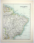 Original 1893 Map Of Chile  Argentina   Uruguay B w Brazil And Guyana  Antique