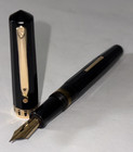 Wahl Eversharp Doric Black Resin Fountain Pen 14k F Nib Gold Seal Deco Band