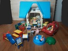 Vintage 1989 Little Tikes Large Blue Roof 2 Story Doll House W  Accessories 