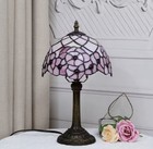 Vintage Tiffany Style Stained Glass Table Lamp Pink Rose Bedside Desk Light