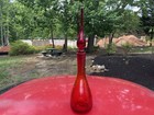 Vintage Blenko Crackled Glass Flattened Decanter   Ruby Red    Stopper     5