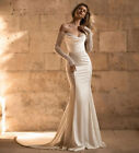 Luxury Mermaid Wedding Dress Off Shoulder Long Sleeves Satin Sequins Bridal Gown