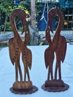 Pair Of  12 1 2  Vintage Wooden Mom Flamingo Feeding Baby  Flamingo Sculptures