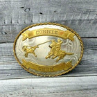 Western Calf Roping Trophy Belt Buckle Rodeo Nickel Silver Vintage 80s    cvb320
