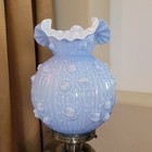 Fenton As-is Cased Glass Pastel Blue Overlay Cabbage Rose Gwtw Lamp Glossy Read