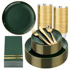 350pcs Green Plastic Plates   Gold Silverware Set For 50 Guests - Party  Wedding