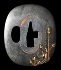 Tsuba Japanese Antique Metal Work Shakudo Mumei New Year s Pine Decorations Edo