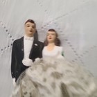 Vintage Chalkware Bride And Groom Wedding Cake Topper 4  Tall