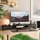 Fenge Dual Monitor Stand Riser  42 5in Desk Shelf With 2 Drawers  Black