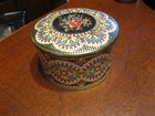 Vintage 4 5in Round Floral Metal Cookie Tin Sewing Box Container Made In Belgium