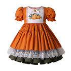 Toddler Girls Thanksgiving Dress Party Clothes Lace Trim Short Sleeve 2-12 Years