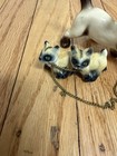 Vtg 1950s Mcm Art Ceramic Mama Cat Kittens On Chain Leash Statue Figurine Japan