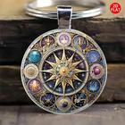 Zodiac Wheel Keychain Celestial Astrology Design With Golden Sun Center