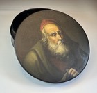 Antique 19th Century Lacquered Papier-mache Snuff Tobacco Box Portrait Painting